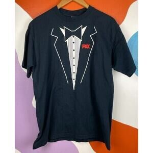 Y2K Tuxedo T-Shirt Mens Large Anvil Black Fox Married By America Reality TV